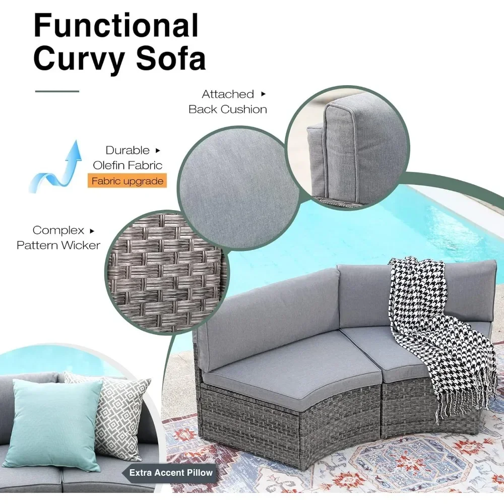 Outdoor Patio Furniture 11-Piece Half-Moon Sectional Round Set Curved Sofa with Coffee Table Suitable for outdoor courtyard use 3