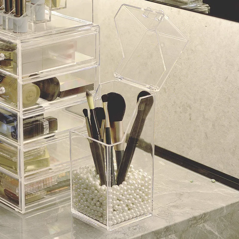 Acrylic Makeup Brush Holder Makeup Organizer Cosmetic Holder Pencil Lipstick Desk Container Table Transparent Makeup Storage Box 4