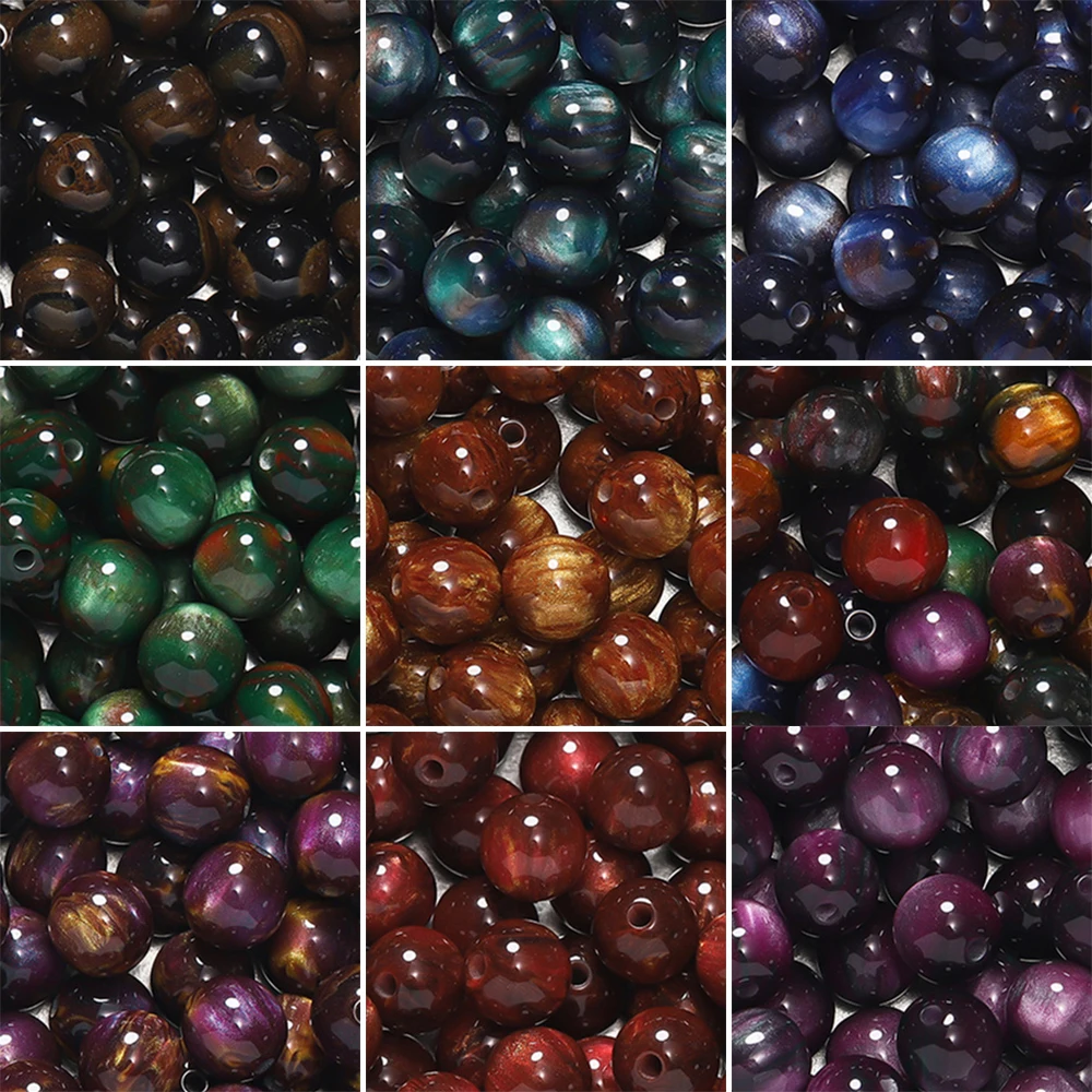 Glitter Cat Eye Resin Beads - Round Loose Beads