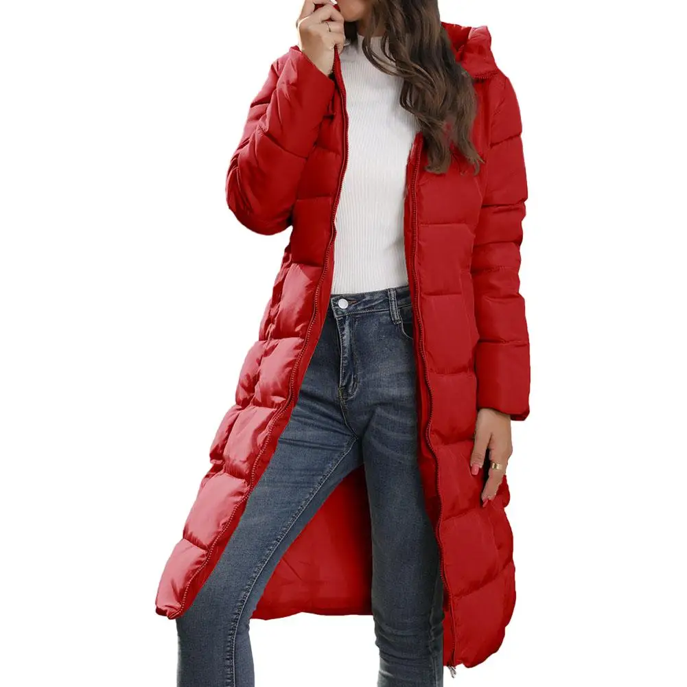 New Winter Hooded Cotton Padded Long Parkas For Women Jacket Slim Fit Solid Color Parka Windbreak Outerwear Coat Tops Clothing
