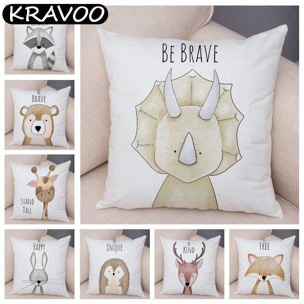 

Zebra Hippo Giraffe Pillow Case Decor Cute Animal Cushion Cover For Sofa Lion Fox Soft Plush Pillowcase 45x45cm Funda Cojín