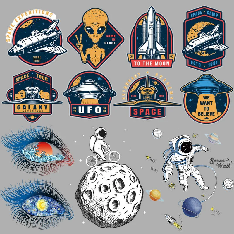 Space Ufo Heat Transfers Thermal Astronaut/Rocket/Alien Thermal Patch Per Abbigliamento Adesivi Fai Da Te Iron On Patch Stiratura Applique