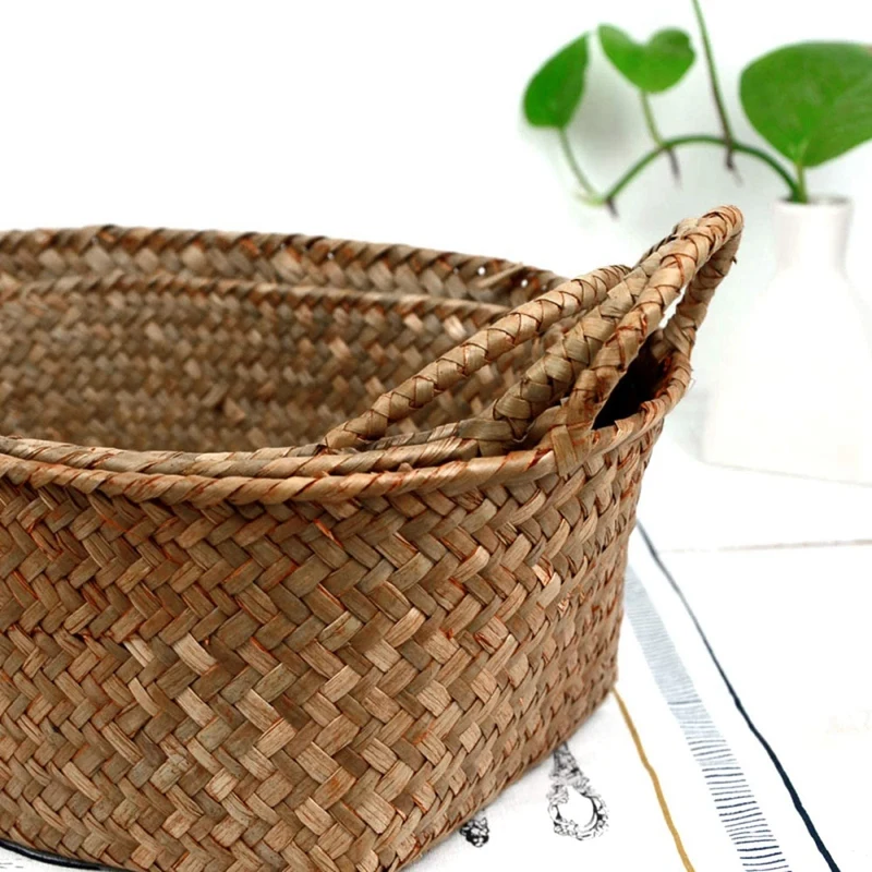Handmade Woven Storage Basket Straw Food Container Makeup Organizer Rattan Breadfruit Case Holder 3