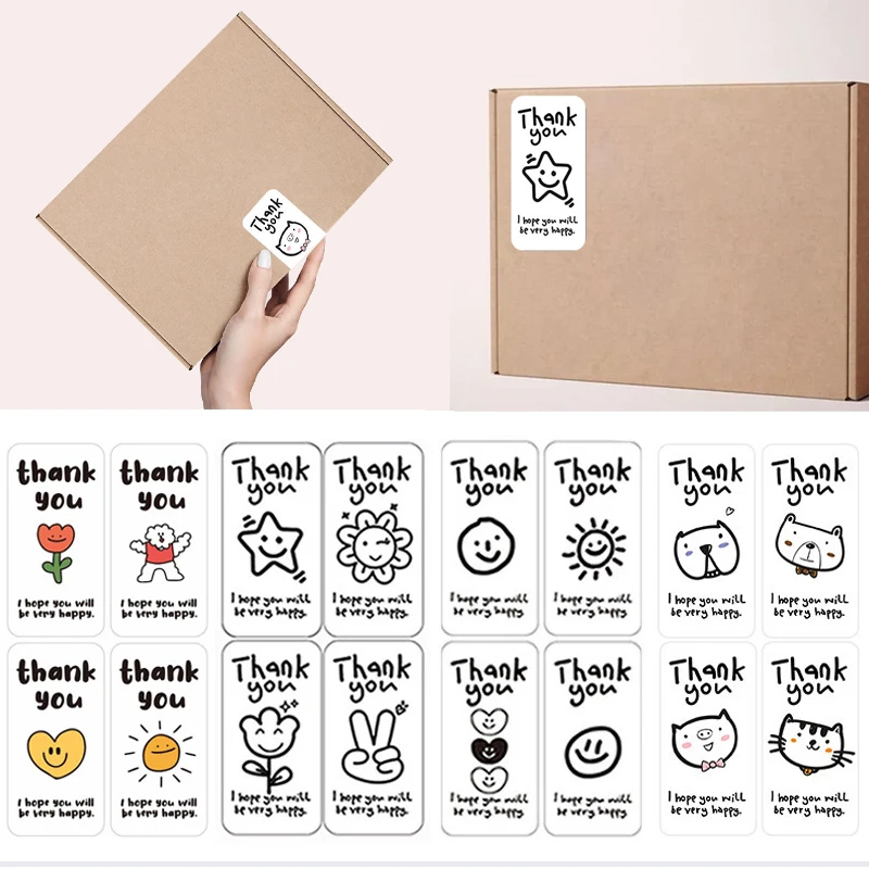 40-100Pcs Cute Thank You Stickers 3X6cm Adhesive Sealing Labels for Small Business Gift Box Package Baking Wrapping Decoration