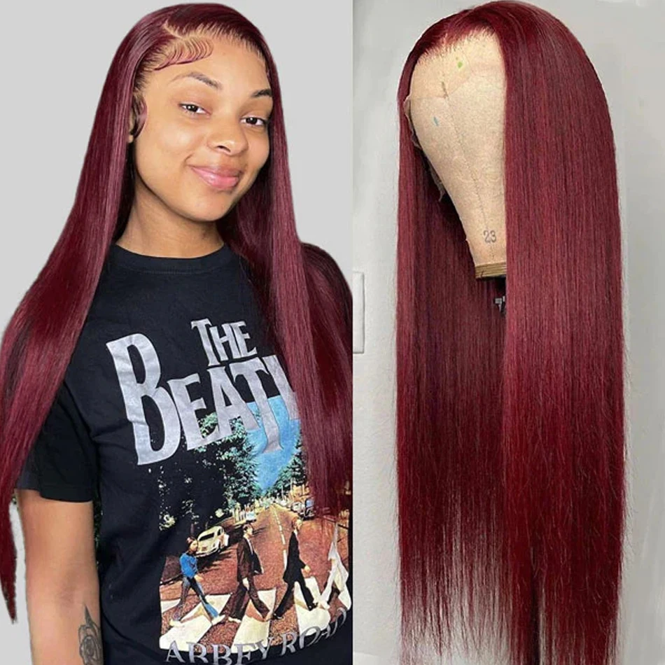 Brazilian 99J Straight Hair Lace Front Wig Human Hair Wigs Burgundy Pre-Plucked 13x4 Colored Lace Front Human Wig for Women