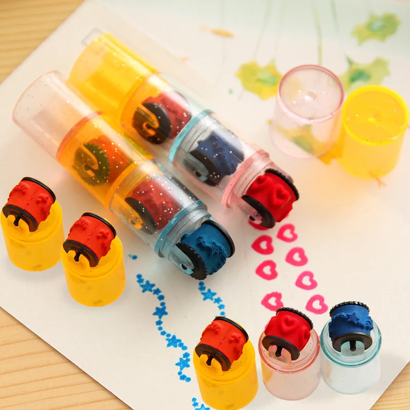 Kids Colorful Ink Pad Stamp Seal Preschool Funny Toy Learning Cartoon DIY Roller Drawing Diary Tool for Boy Girl Ink Pad Gift