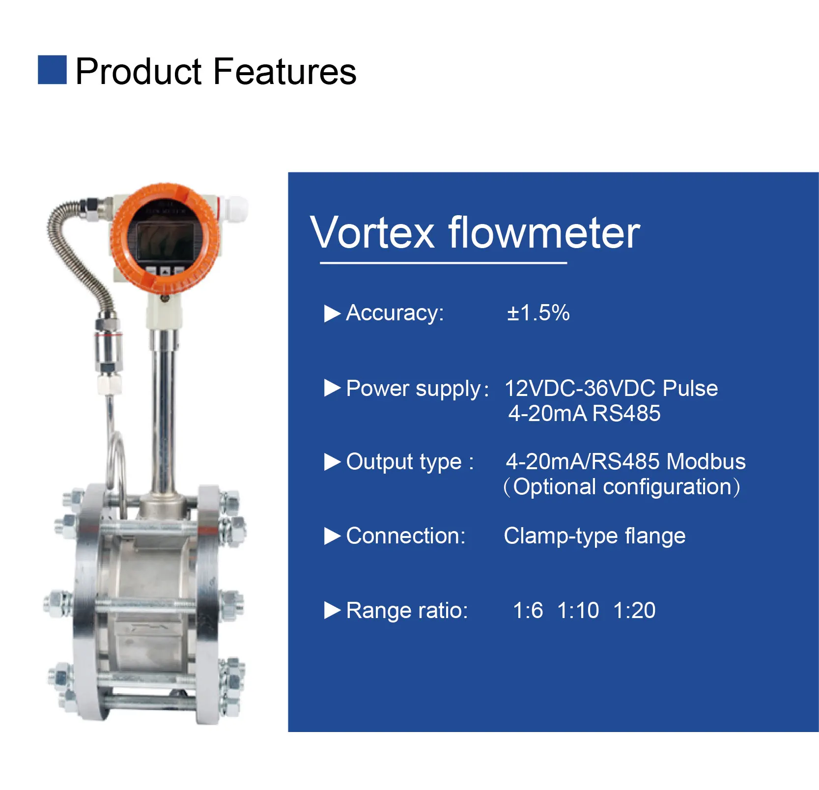 LUGB-XX Vortex Flow Meter Steam Hot Oil Flowmeter 304 Stainless Steel 24V 4-20mA