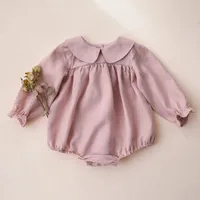 Toddler Girl Vintage Long Sleeve Clothes Baby Girl Linen Cotton Romper Jumpsuit Infant Solid Clothing 6