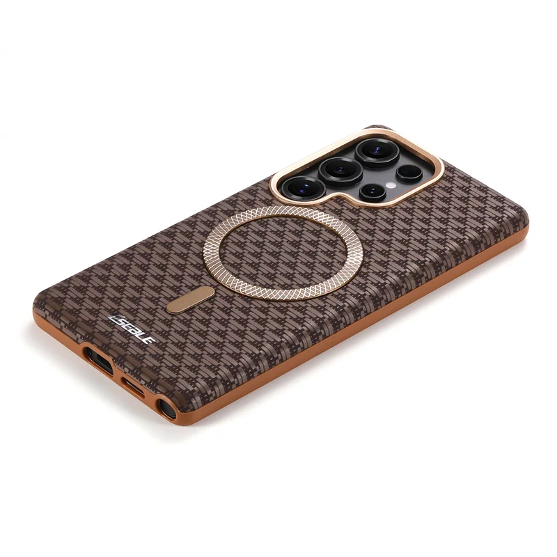 Luxury Leather Magnetic Fiber Texture Phone Case with Wireless Charging and Shockproof Cover
