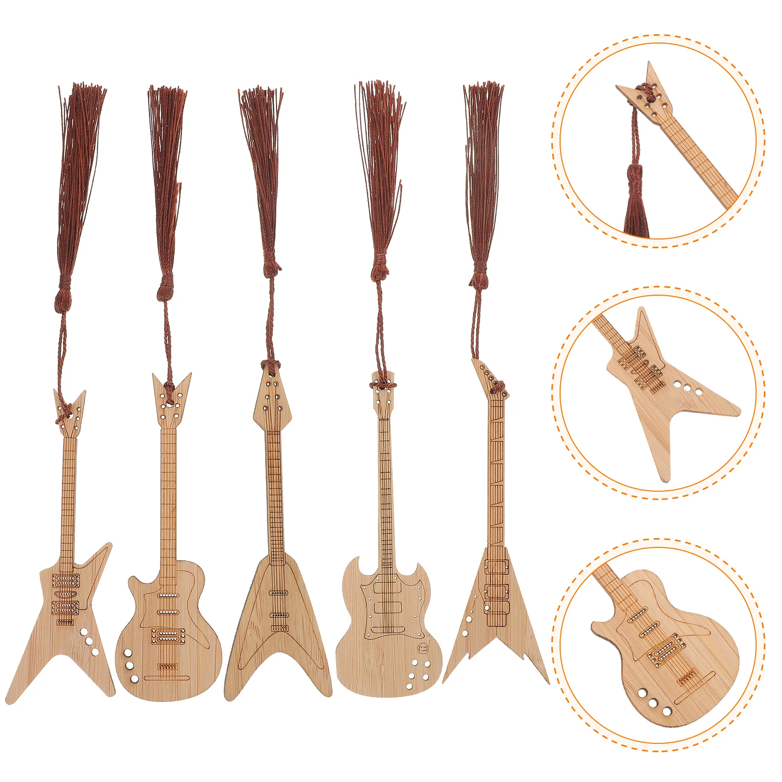 

5 Pcs Retro Musical Instrument Bookmark Reading Bookmarks Guitar Page Markers Bamboo Labels Tag Hollow Out