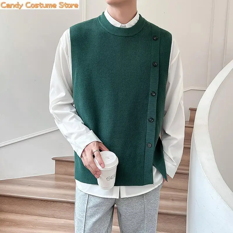 Men Knitwear Vest Cardigan Jacket All-Match Boutique Clothing Simple Stylespring New Light Luxury Fashion Sweater Vest