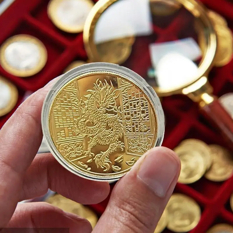 

Коллекционные золотые монеты 2024 года с драконами на китайский новый год, позолоченные монеты на удачу, китайская талисман, памятные сувенирные подарки