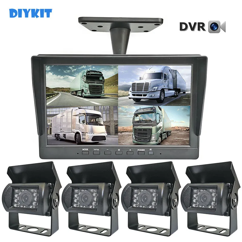 

DIYKIT 10.1inch AHD IPS 4 Split QUAD HD Backup Monitor IR AHD Rear View Car IR Camera Waterproof Video Recording