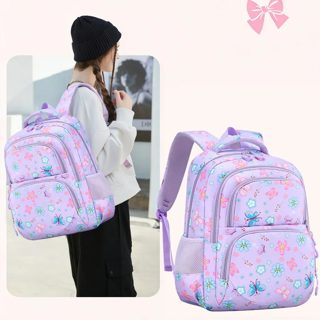 Insulated Lunch Bag Large Capacity Flower Print Backpack Pencil Case For Girls Lightweight Butterfly Print Backpack For Short 3