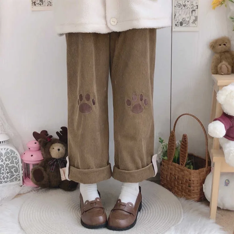Japanese Cute Soft Girl Lolita Style Corduroy Claw Wide Leg Women's 2024 New Autumn and Winter Student Casual Straight Leg Pants