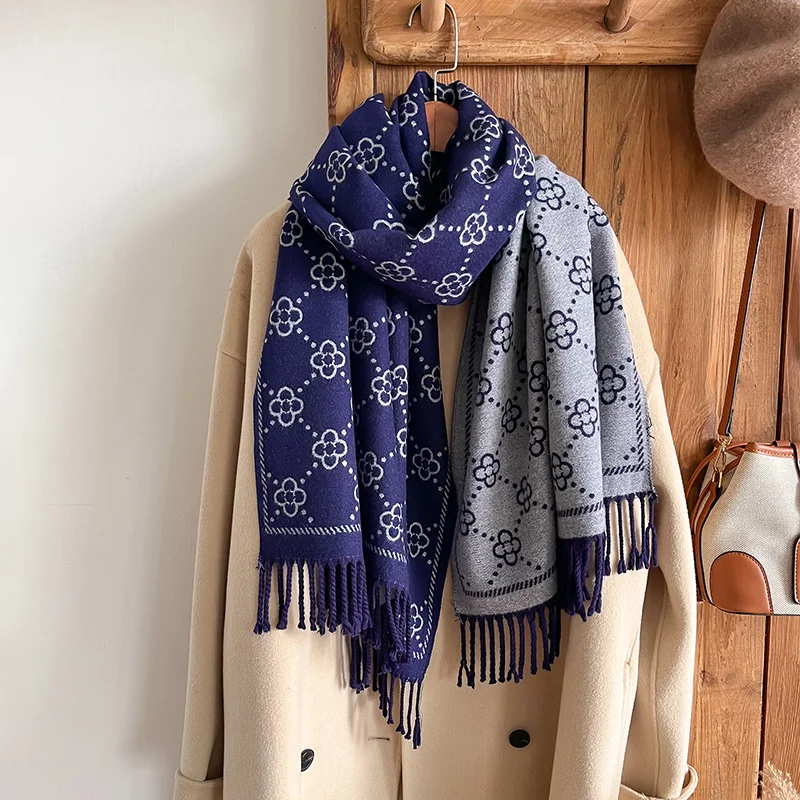 Brands Jacquard Design Winter Two-Sided Scarf Cashmere Soft Warm Long Fringe Pashmina Shawl Coldproof Windproof Blanket Scarf