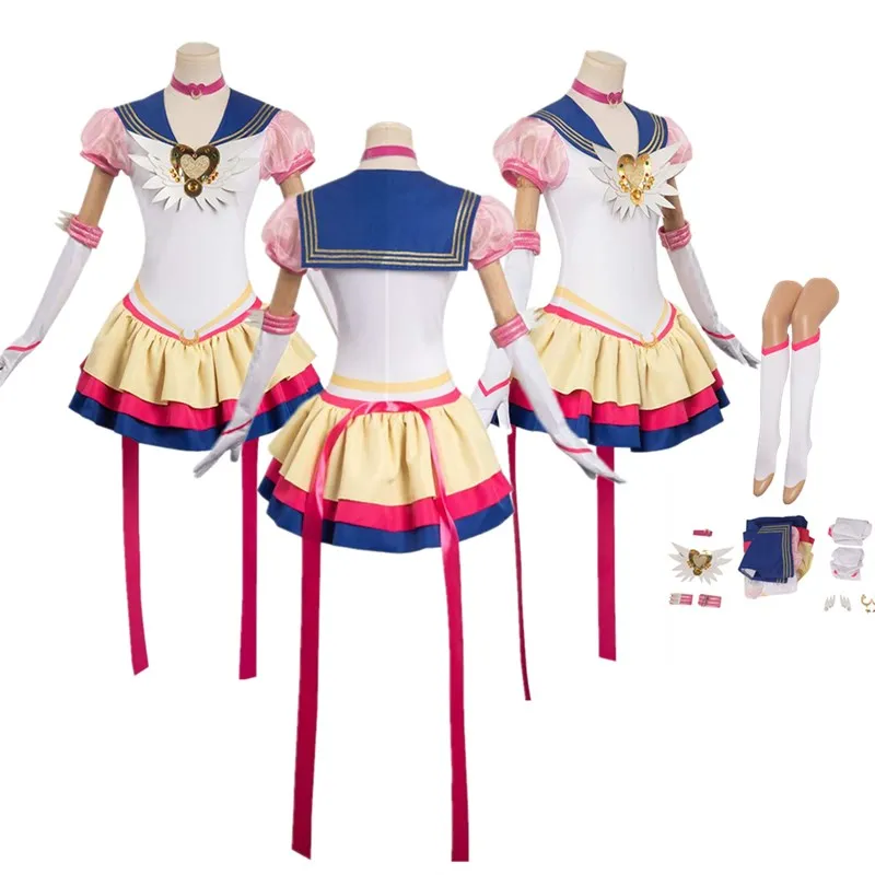 

Anime Tsukino Usagi Cosplay Costume Women Sailor Dress Headband Gloves Outfits Fantasia Halloween Carnival Party Disguise Suit