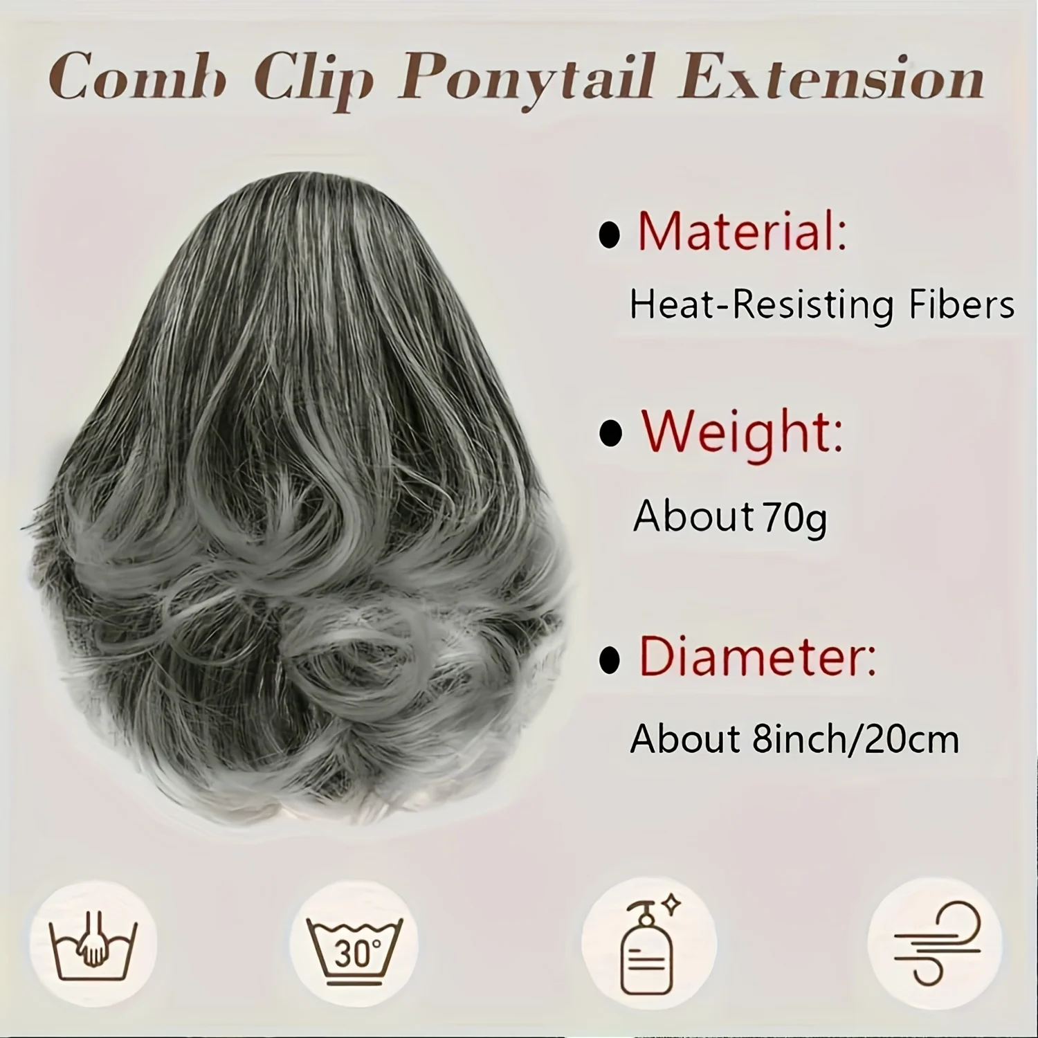 Wavy Ponytail Hair Extensions 8 In Synthetic Hair with Comb Clip and Drawstring for Short