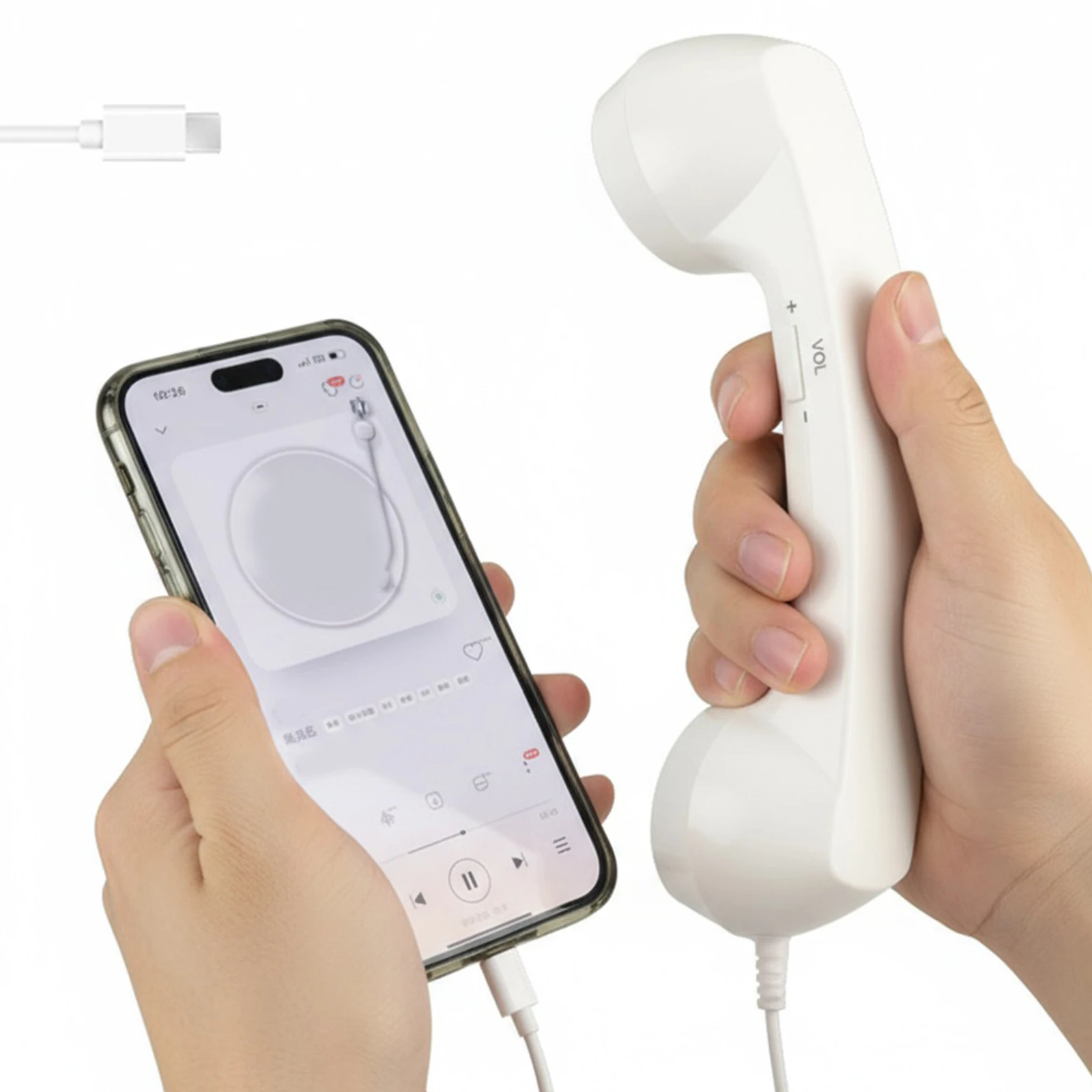 레트로 휴대폰 수신기 마이크 마이크로폰 스피커(USB-C 인터페이스 포함) 휴대폰/모바일/태블릿/노트북용 핸드셋