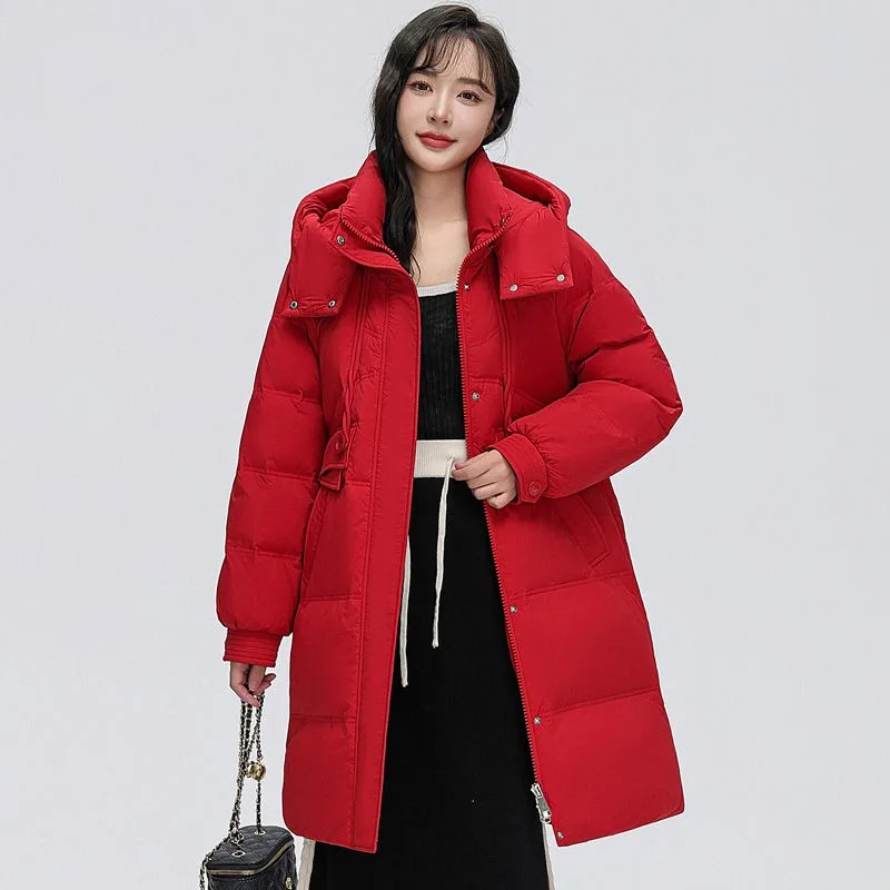 2023 New Women Down Jacket Winter Coat Female Mid Length Version Parkas Loose Thick Warm Outwear Hooded Leisure Time Overcoat