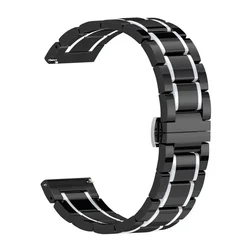 Elegant Ceramic and Metal Wristband, 20mm - 22mm, - Width 20mm (Black silver)