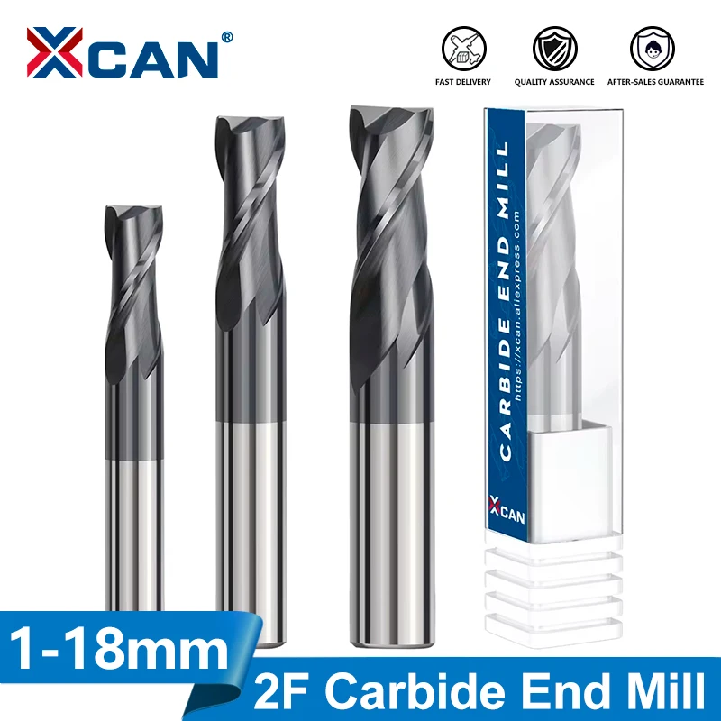 XCAN Milling Cutter Router Bit Tungsten Carbide End Mill 2 Flute 1 12mm HRC 50, CNC Machine Milling Tool