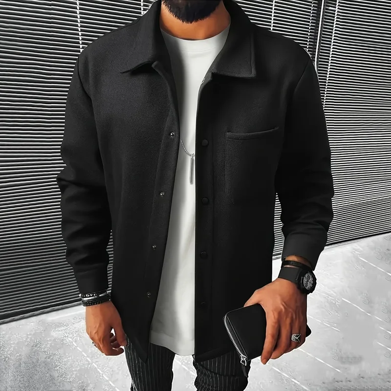 Giacca calda da uomo spazzolata con risvolto abbottonato, cappotto casual per affari autunno inverno, con tasca