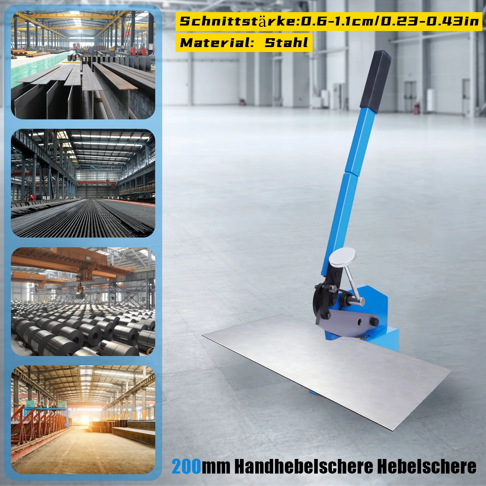 200mm Manuelle Flachblechschere aus Metall, Hochleistungs-Präzisionsschere, Hebel-Schere zum Schneiden von Blech, Bewehrungsstahl – Detail 6