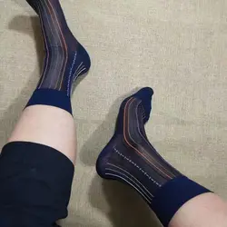 Summer Socks Mens Nylon Thin Breathable Silk Socks Business Ultra-Thin Transparent Colorful Stripe Mesh Socks