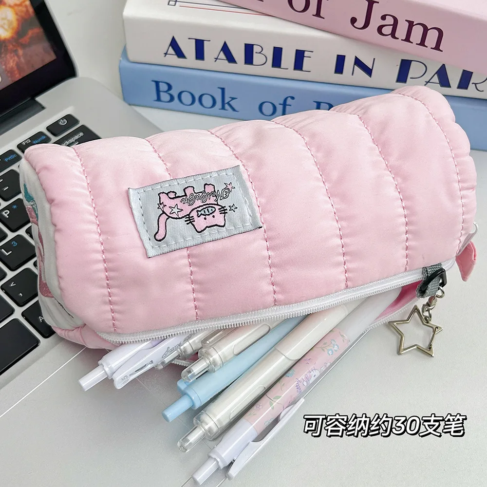 귀여운 소프트 펜 가방, 핑크 타월 롤 디자인 대용량 필통 (학용품 및 데일리 메이크업용)