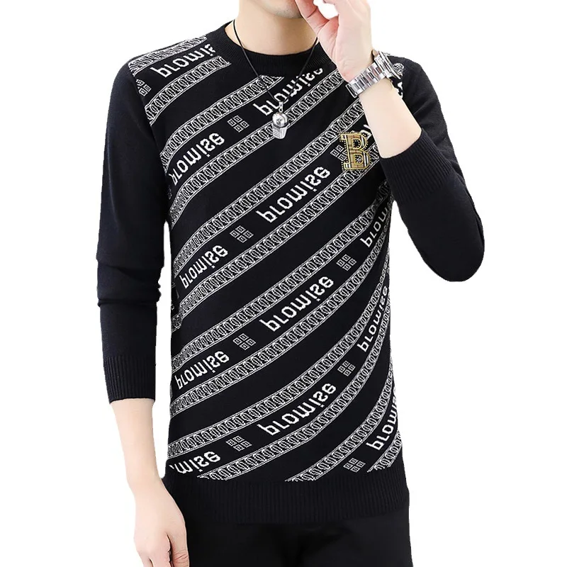 Men's Long-Sleeved Sweater Autumn High-End round Neck Wool Sweater Men's Fashion Casual All-Matching Tops