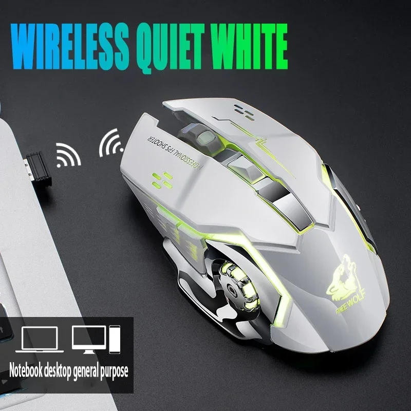 Wolf X8 Wireless Mouse Charging Gaming Mouse Mute Backlit Mechanical Ergonomic for Pc Laptop