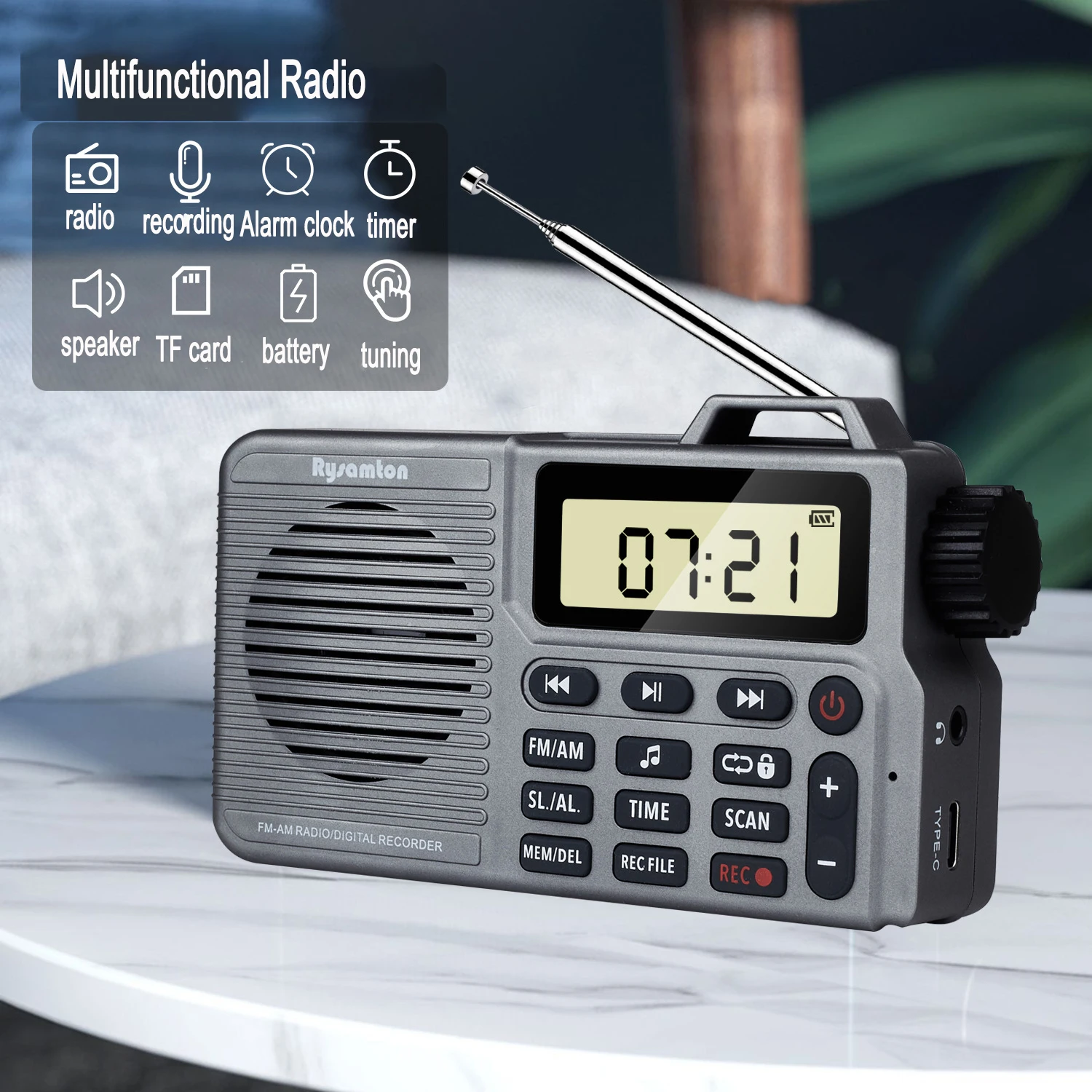 

Radios Portatil AM FM Radio Bluetooth Speaker Digital Radio Receiver Recorder Pocket Support TF Card MP3 Music Player with Alarm