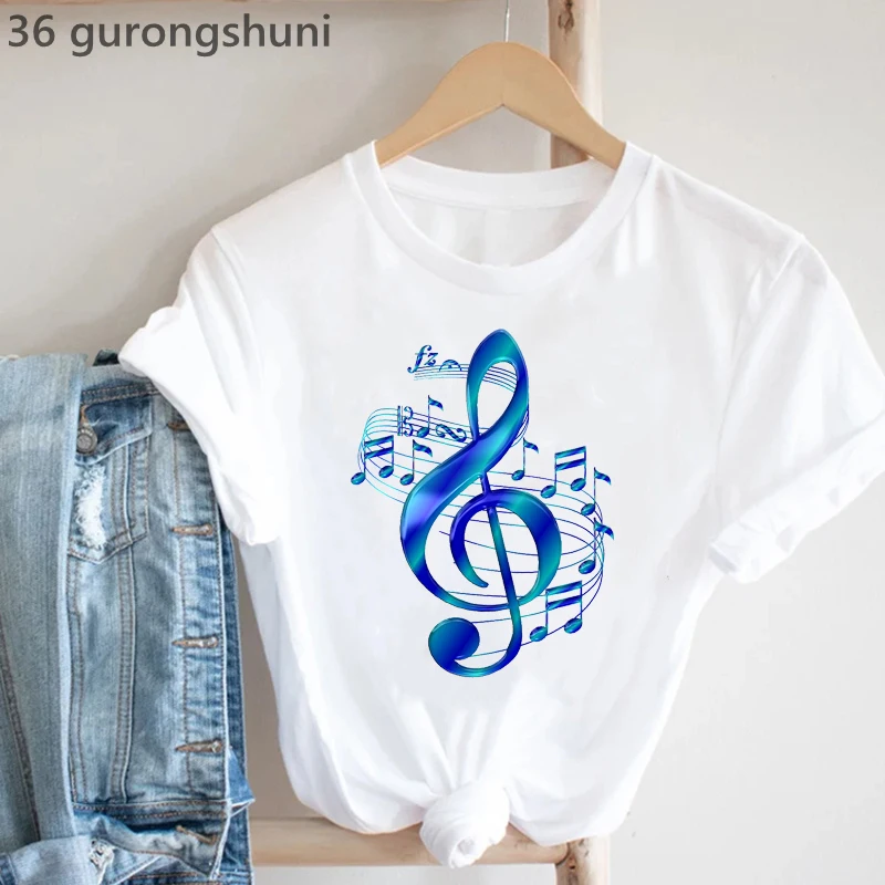 Regenbogen Musik Hinweis Drucken T-Shirt Frauen Kleidung Lustige Weiße T-shirt Femme Musik Liebhaber T-shirt Weibliche Harajuku Shirt Streetwear – Detail 8