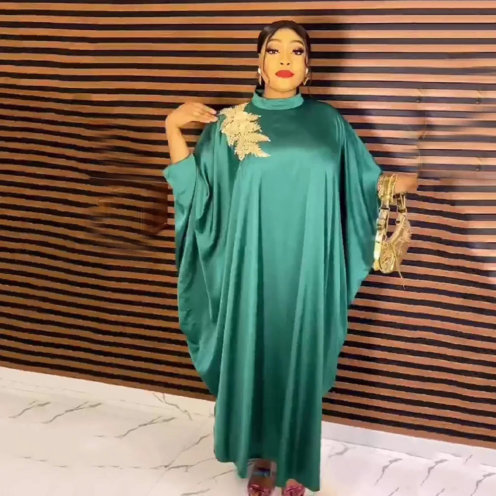 

Eid Muslim Abaya Women African Kaftan Loose Maxi Dress Batwing Sleeve Silk Dresses African Robes Ramadan Gown Abayas Islamic