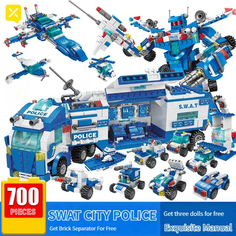 thumbnail image 1 of 700 piezas de bloques de construcción de automóviles del Departamento de Policía de Patrulla de la Ciudad, figuras de acción inspiradas en camiones, juguetes para niños, regalo para niños, 1 of 4