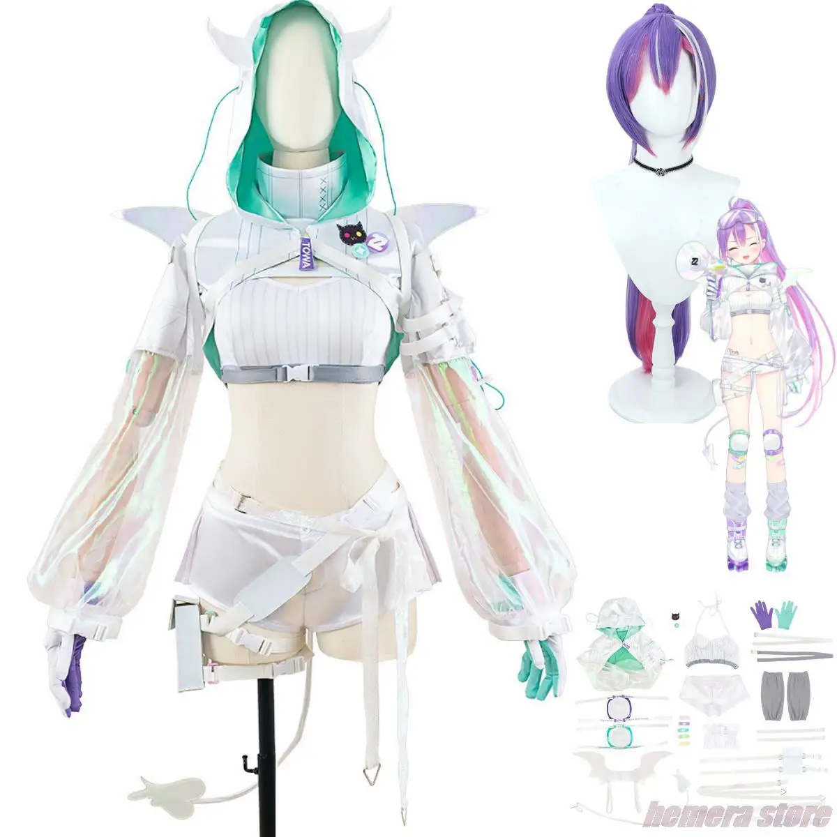 

2023 Vtuber Tokoyami Towa Cosplay Costume Hololive Virtual YouTuber Anime Wig Uniform Coat Woman Sexy Kawaii Party Carnival Suit