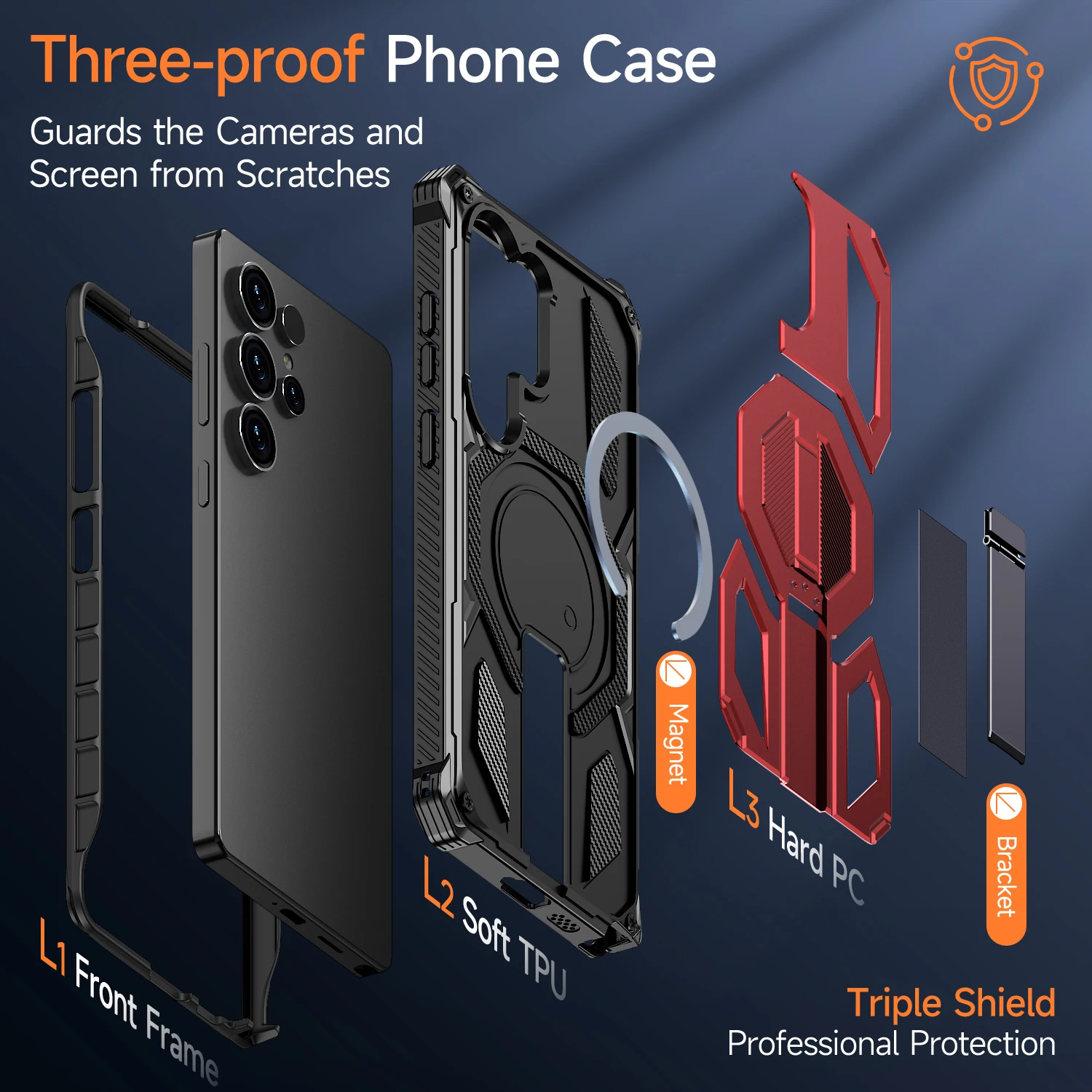 Magnetic Dual Protection Phone Case with Hidden Bracket