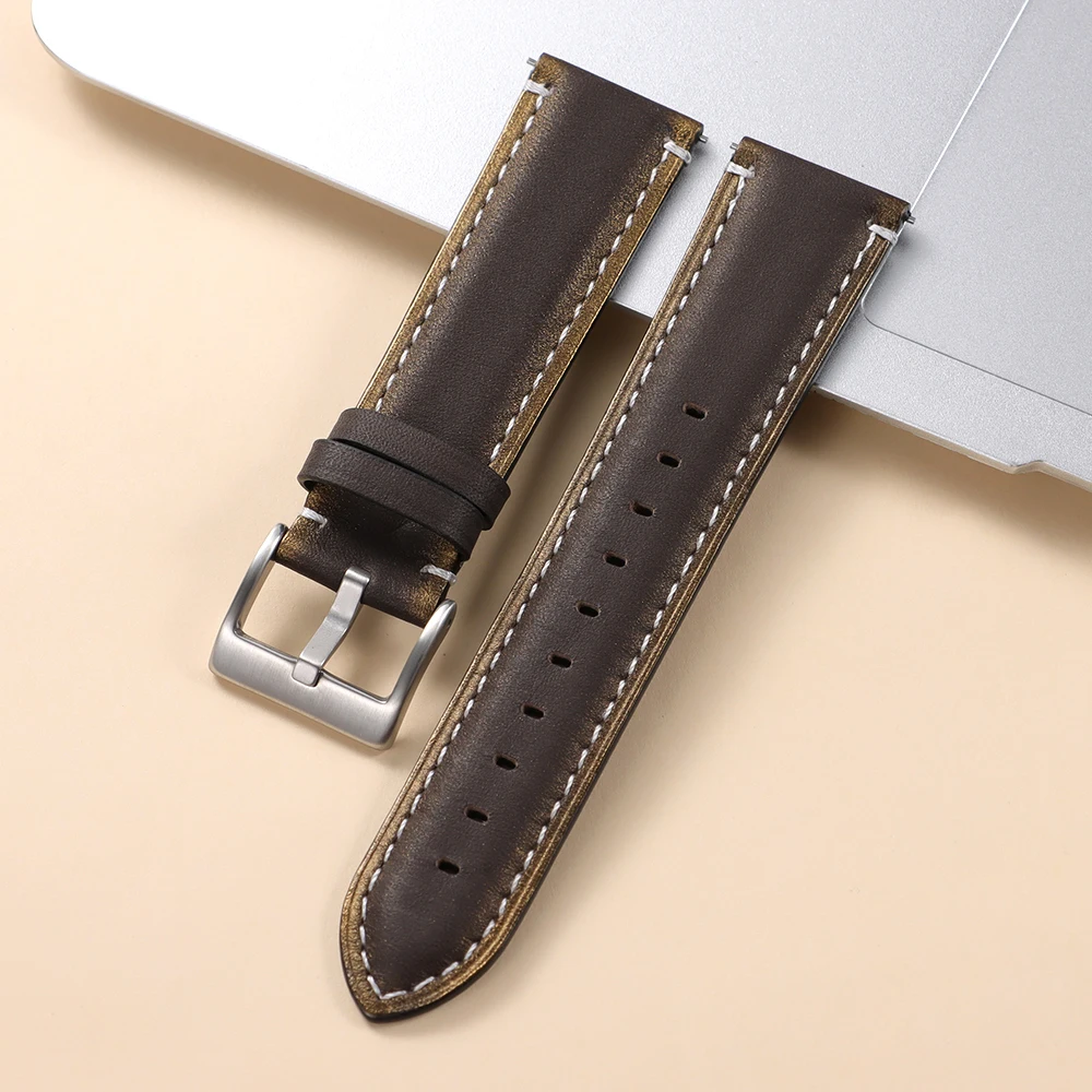 Vintage Oil Wax Leather Watch Strap with Quick Release - 20mm/22mm, Unisex Sport Bracelet