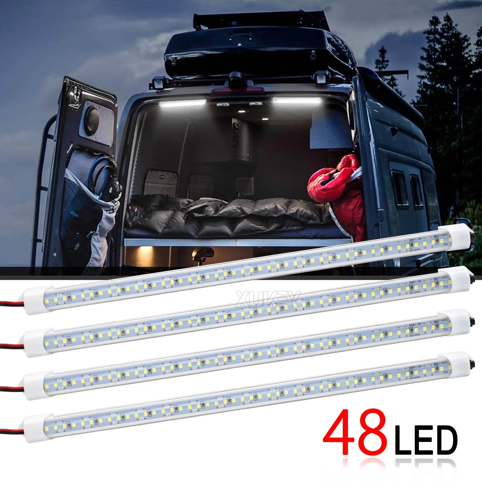 Barra de luz LED interior de 12 V, tira de luz LED de 48 LED con  interruptor, iluminación LED de 6500 K para automóvil, remolque, camión,  cama