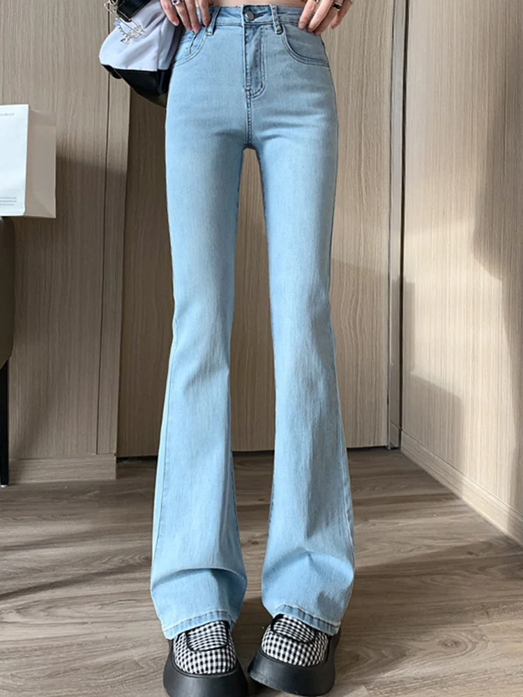 여성용 하이 웨이스트 탄성 플레어 청바지, Xshape 부츠 컷 바지, 레이디 레..