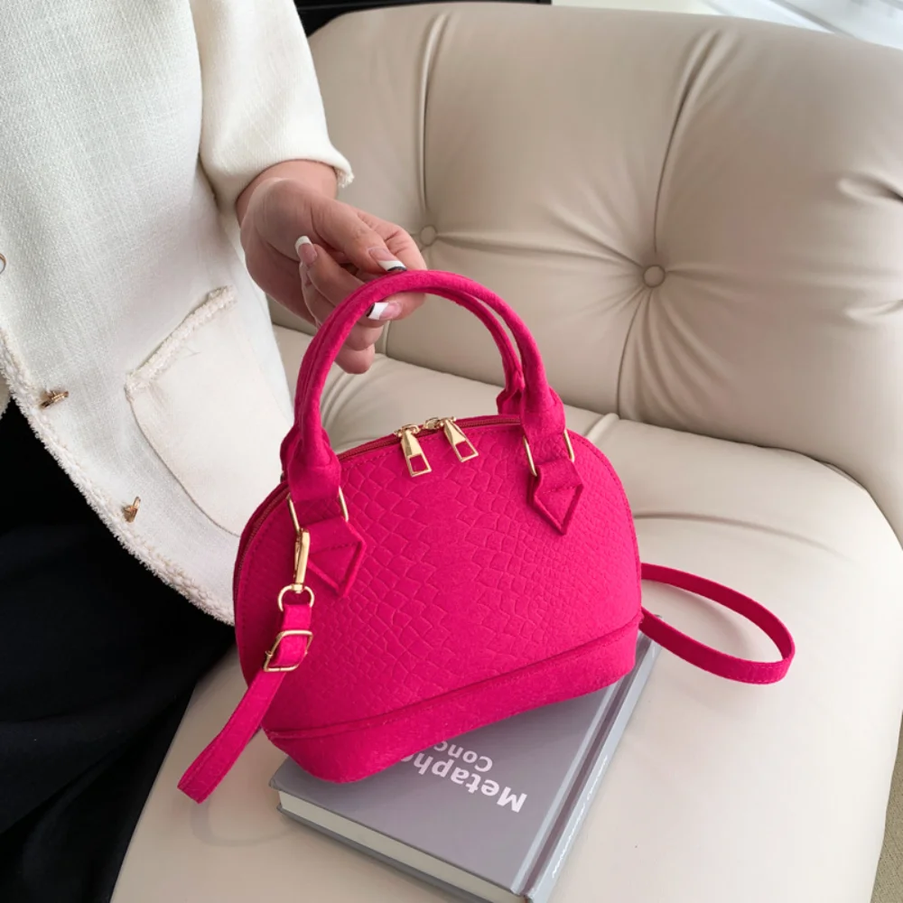 Felt Vintage Ladies Handbag Shoulder Bag Crossbody Bag Women Crocodile Pattern Shell Shape Simple Casual Commuter