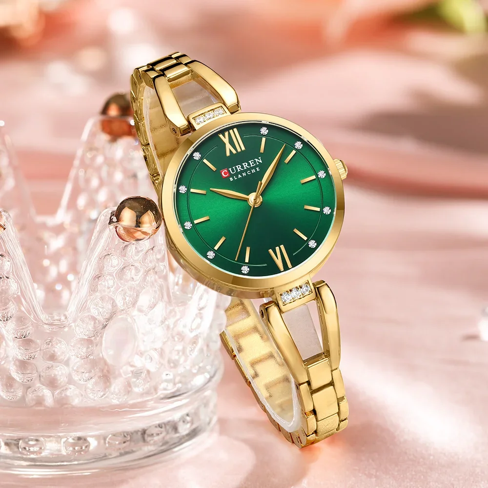 CURREN Luxury Elegance Ladies Watch with Sparkling Rhinestones Simple Quartz Stainless Steel Bracelet Wristwatch 5