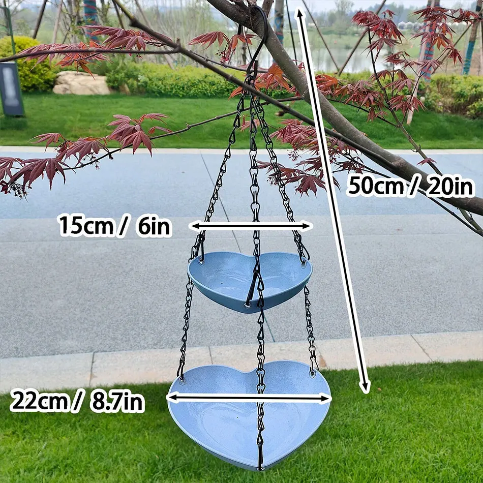 1pc Double Heart Shaped Bird Feeder with Three Chain, Double Hanging Tree Bird Feeder, Outdoor Balcony Garden Feeder, Water