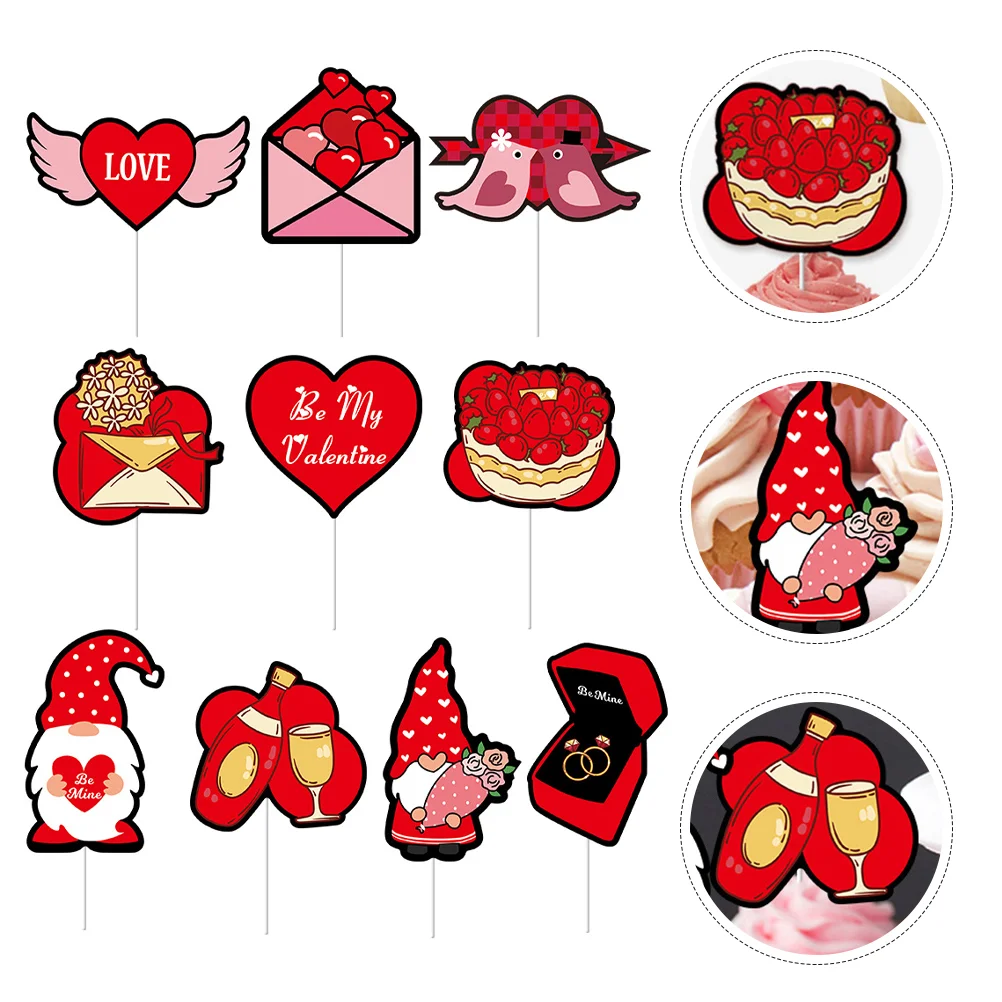 

10pcs Party Baking Pastry Topper Decorations Dessert Heart Toppers for Valentine Party