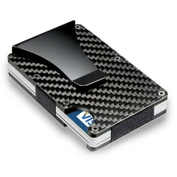 Sleek Minimalist Metal Wallet with RFID Protection (Carbon Fiber Black) - 2 Pack (Black)