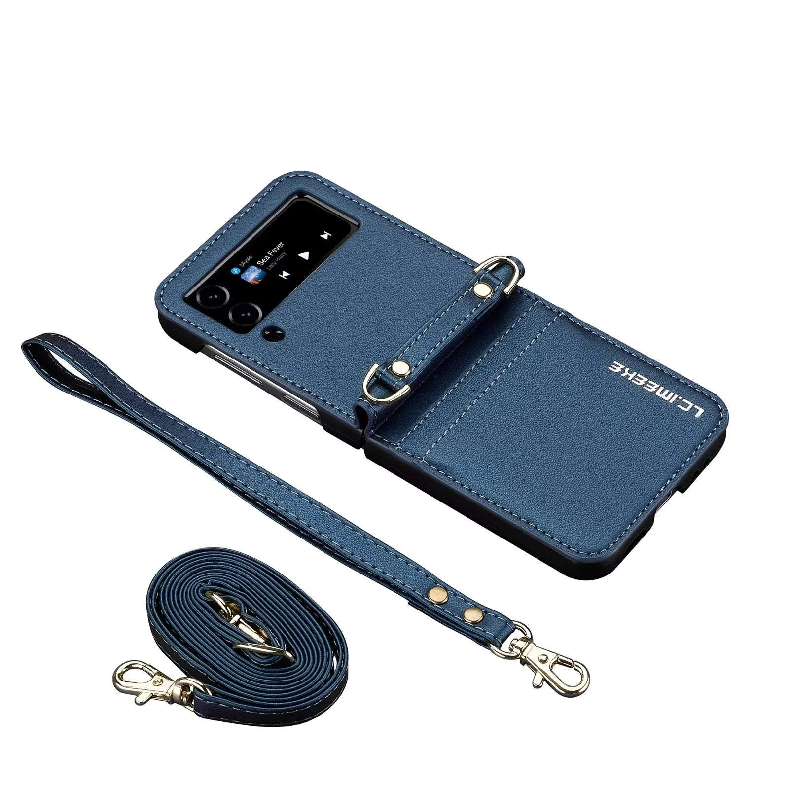 Crossbody Leather Card Slot Wallet Case with Hand Strap and Lanyard