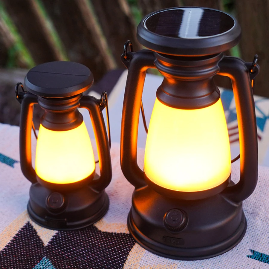 Outdoor Solar Camping Light USB Rechargeable Camping Lanterns 3 Light Modes Stepless Dimming Portable Tent Hiking Fishing Light