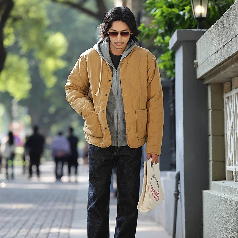 Retro Quilted Jacket Men Winter Collarless Cotton Padded Coat M65