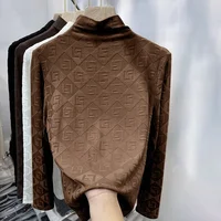 Elegant Half High Collar T-Shirt Women's Long Sleeve Thin Spring Autumn New Style Floral Embroidery Base Shirt Inner Wear